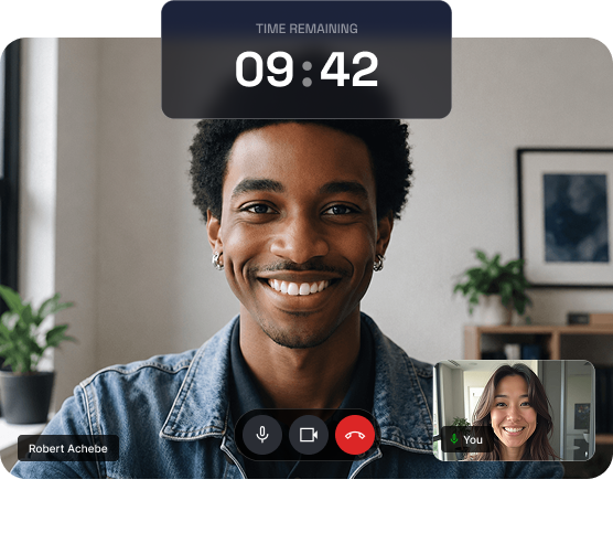 A live 1:1 video meeting with time remaining