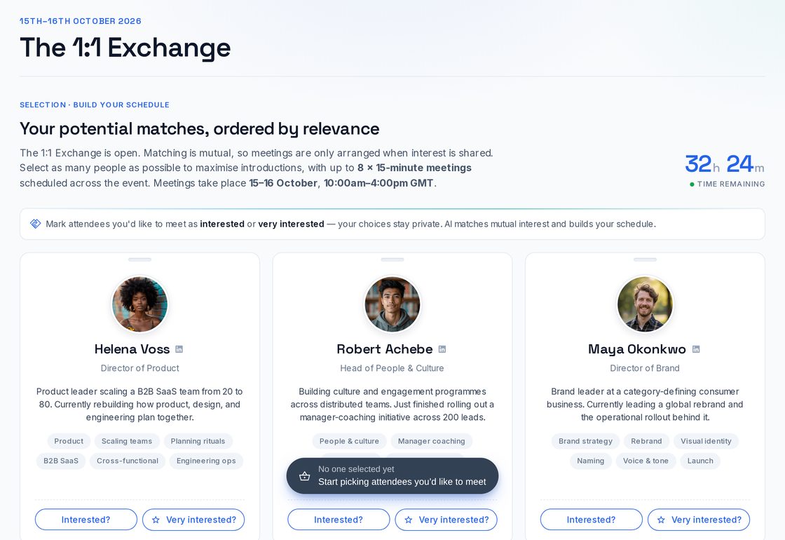 A mutually-matched peer meeting in 1:1 Exchange