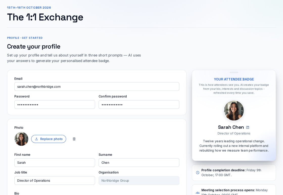 Building your attendee profile in 1:1 Exchange