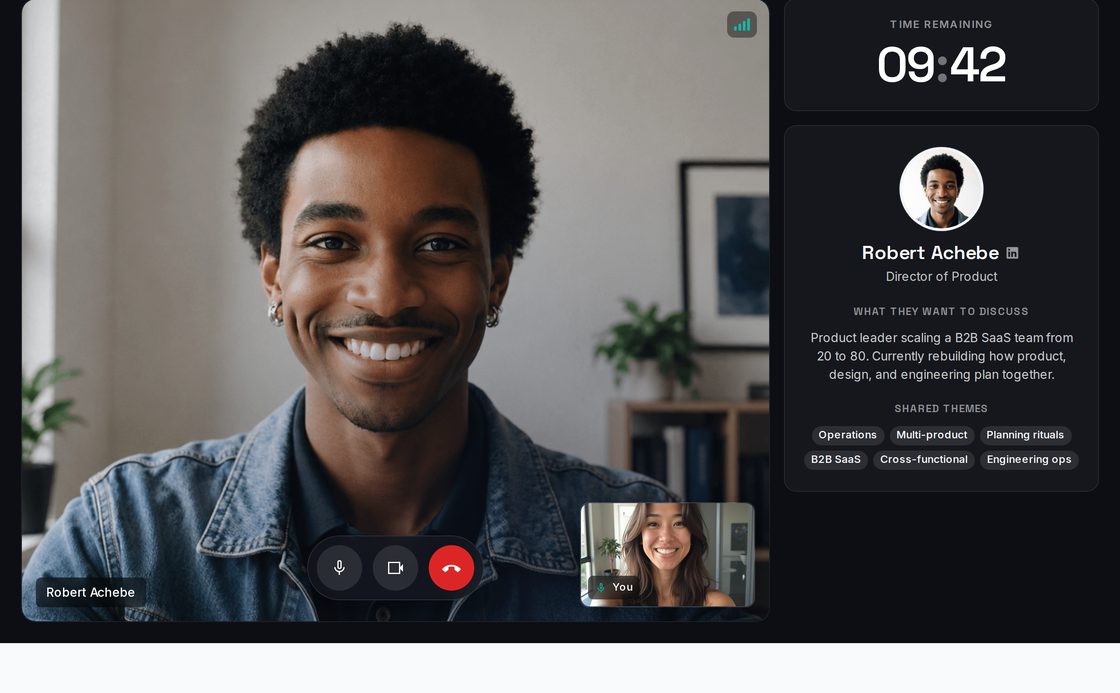 A 1:1 video meeting room in 1:1 Exchange